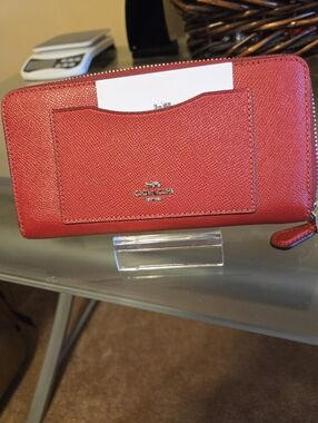 Coach Scarlet/Red Leather Zip Wallet with Exterior Card Slot NWT